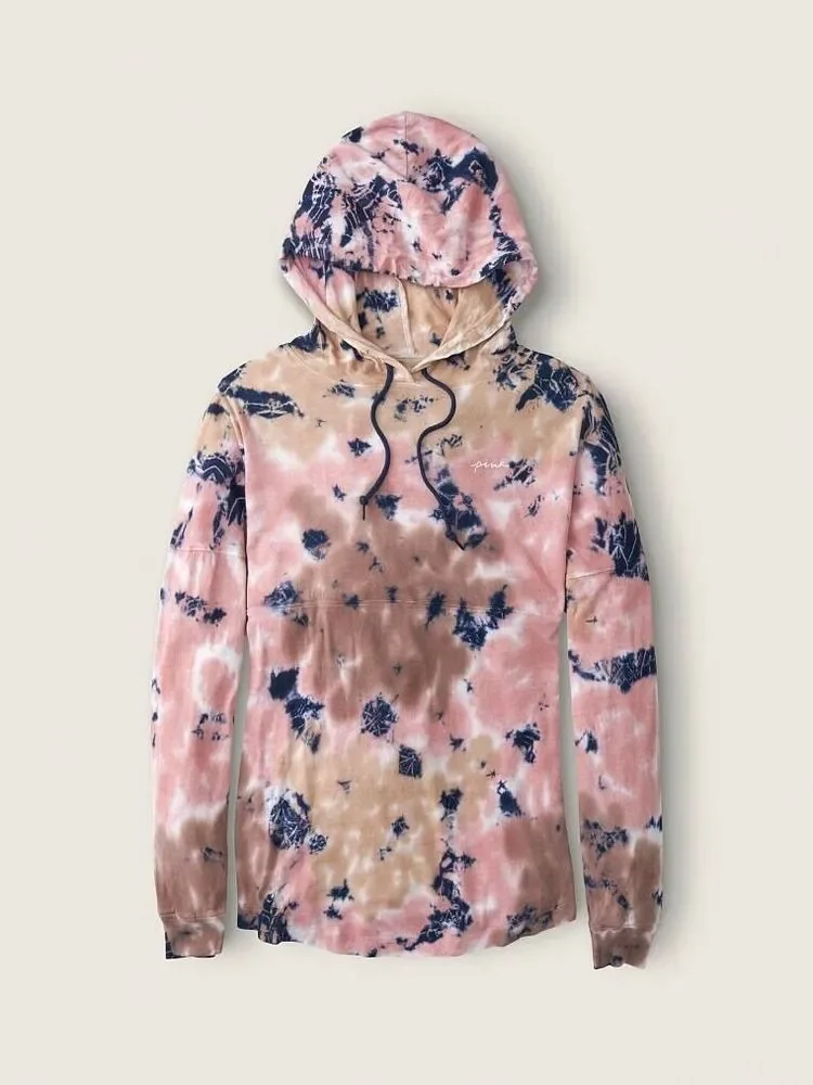 VS VICTORIAS SECRET PINK VARSITY PULLOVER HOODIE TEE SWEATER TOP TIE DYE XL